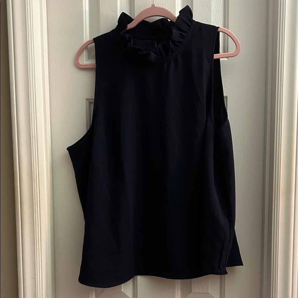 Elegant Navy Sleeveless Ruffle Top